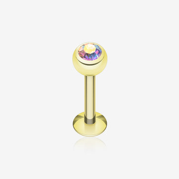 Gold Plated Gem Ball Steel Labret-Aurora Borealis